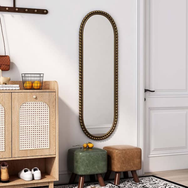 Gold 15.75 in. W x 47.25 in. H Classic Retro Oval Metal Iron Framed Wall Mirror