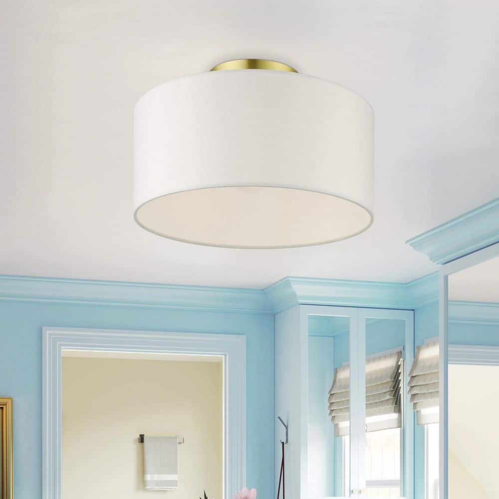 Meridian Satin Brass 13" Drum LED Semi-Flush Mount