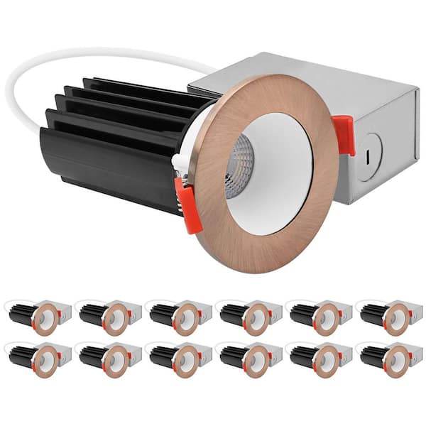 2 In. Integrated LED Recessed Canless Light with Copper Interchangeable Trim, 5CCT, 1000LM, 15W, CRI80, Dimmable 12 Pack