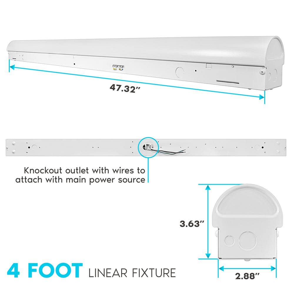 Adjustable 4FT LED Strip Light Fixture with Glass Cover