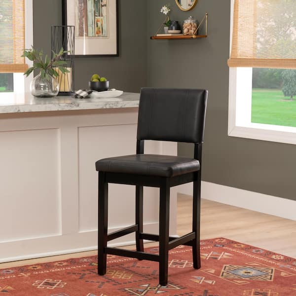 Milano 25 in. Black High Back Wood Counter Stool with Faux Leather Seat