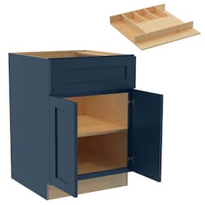 Newport 24 in. W x 24 in. D x 34.5 in. H Blue Painted Plywood Shaker Assembled Base Kitchen Cabinet Cutlery Tray