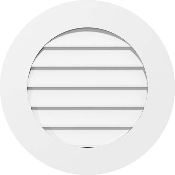 Ekena Millwork 28 in. x 28 in. Round Surface Mount PVC Gable Vent: Decorative with Standard Frame