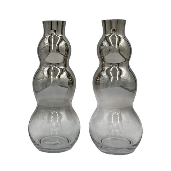 castellousa 12 in. Decorative Silver Bubble Glass Vase (Set of 2)