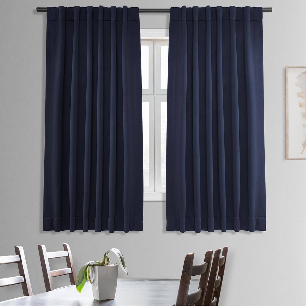 Navy Blue Polyester Blackout Puddle Length Curtain Panel