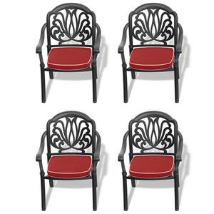 Elizabeth Cast Aluminum Outdoor Dining Chairs with Black Frame and Random Color Cushions (4-Pieces)