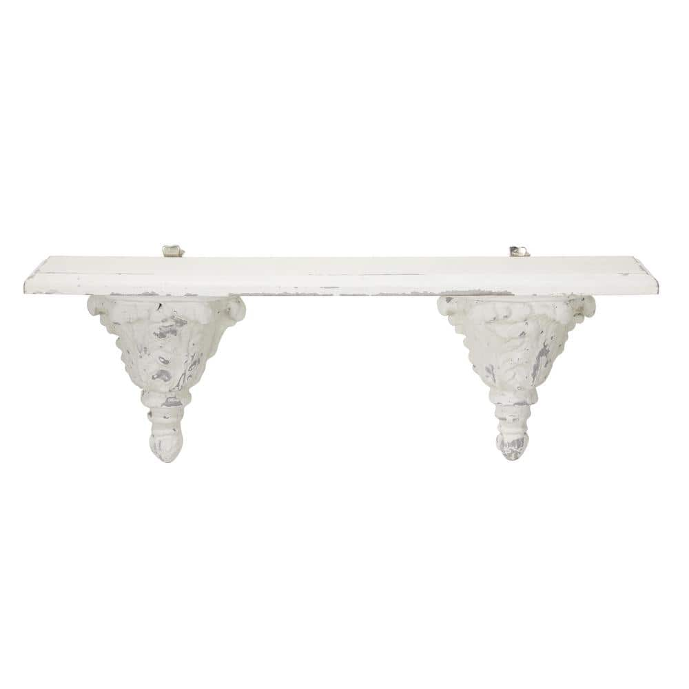 Litton Lane 11 in. x 32 in. White Wood Vintage Wall Shelf 92602