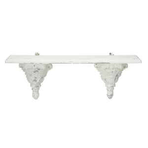 13 in. x 40 in. White Wood Farmhouse Wall Shelf