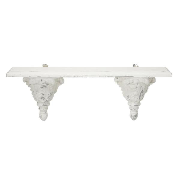 Litton Lane 13 in. x 40 in. White Wood Farmhouse Wall Shelf