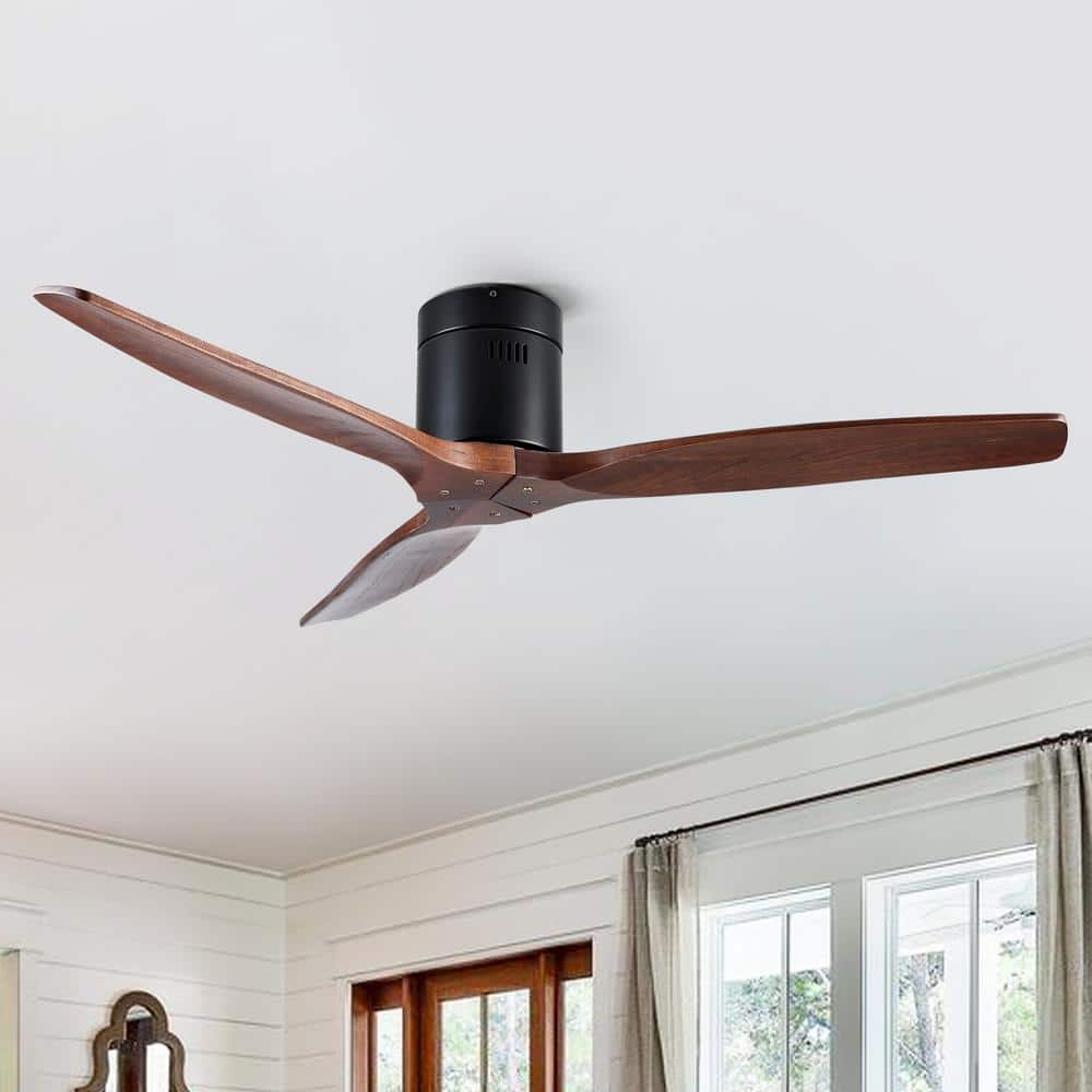 YUHAO 52 in. Low Profile Modern Farmhouse Solid Wood Ceiling Fan