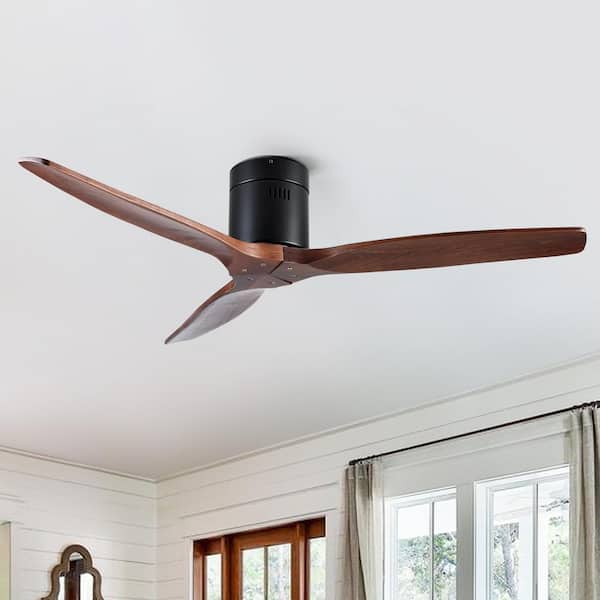 Yuhao 52 In Low Profile Modern Farmhouse Solid Wood Ceiling Fan With 3 Blades Dc Reversible Motor Without Light Yh1073nbr522 The