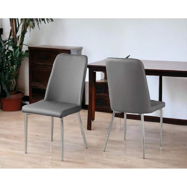 HomeRoots Gray And Silver Upholstered Faux Leather Side Chair (Set of 2)