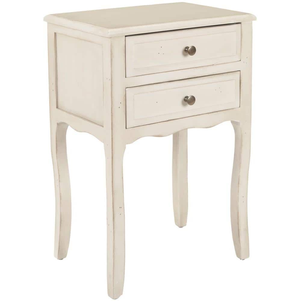 Beige Transitional Solid Poplar Rectangular End Table with Storage
