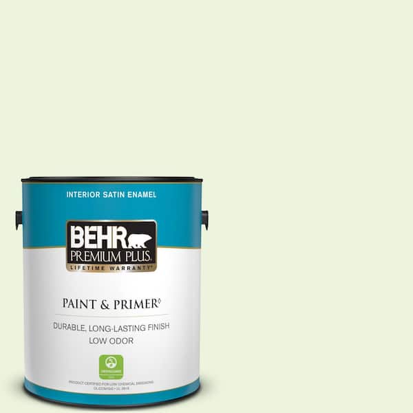 BEHR PREMIUM PLUS 1 gal. #430C-1 White Willow Satin Enamel Low Odor Interior Paint & Primer