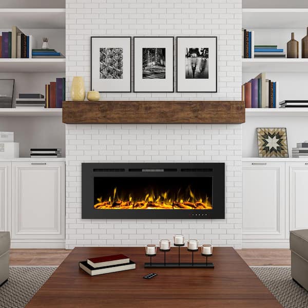 Northwest 5440 BTU 60 in. Electric Fireplace Wall-Mount or Recessed 10 Ember Colors, 3 Media-Touch Screen and Remote in Black