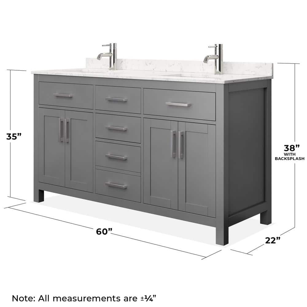 Beckett 60" Dark Gray Double Bathroom Vanity with Cultured Marble Top
