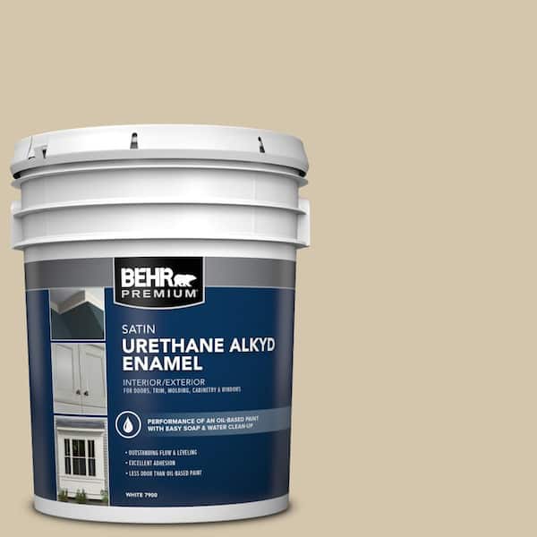 BEHR PREMIUM 5 gal. #YL-W11 Khaki Shade Urethane Alkyd Satin Enamel Interior/Exterior Paint