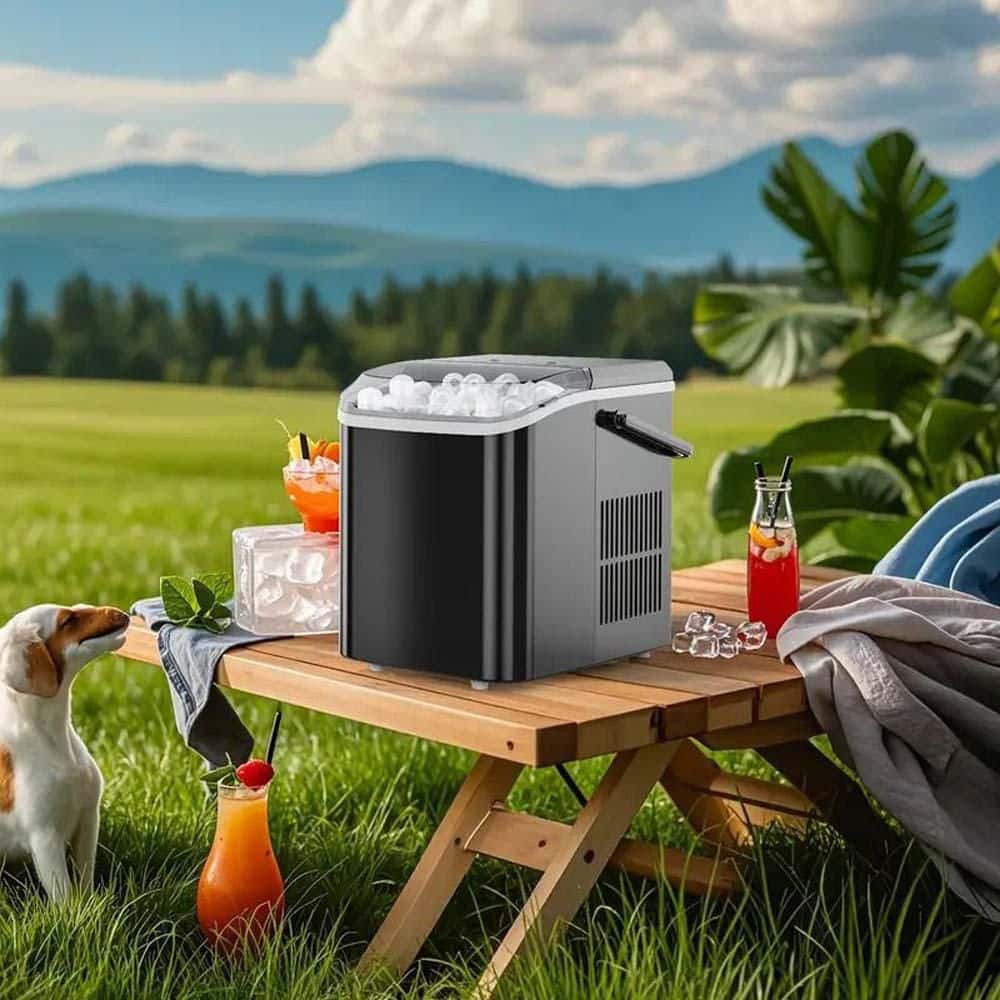 8.74 in. 26 lb. Self-Clean Portable Ice Maker Machine in Black
