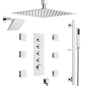 SerenityFlow Dual 15-Spray Ceiling Mount 16 and 6 in. Fixed and Handheld Shower Head 2.5 GPM in Chrome Valve Included