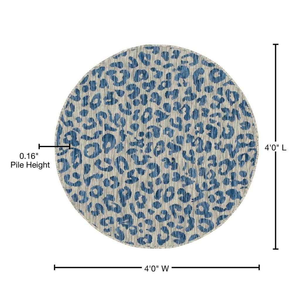 Round Blue Synthetic Outdoor Stain-Resistant Area Rug