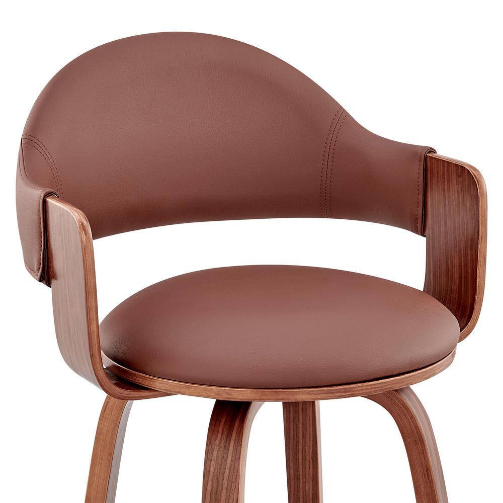 Daxton 30" Contemporary Brown Faux Leather & Walnut Swivel Bar Stool