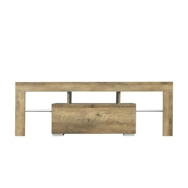 ANGELES HOME 51.8 in. Modern TV Stand Console with LED Lights, Open Shelves and Drawer for TVs up to 50 in., Gray Oak