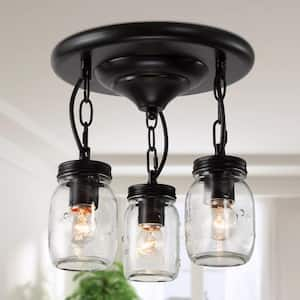 Modern Mason Jar Pendant Light 3-Light Farmhouse Black Semi-Flush Mount Light