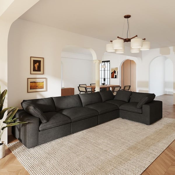 158 in. Modern U Shape Modular 6-Seat Microfiber Sectional Sofa Couch for Apartment, Black