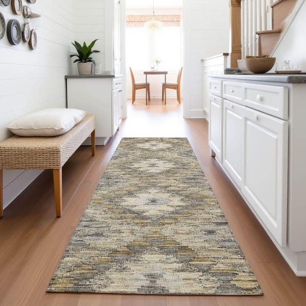 Mayfield Premium Machine Washable Abstract AMF1226 Beige 2 ft. 3 in. x 7 ft. 6 in. Runner Rug