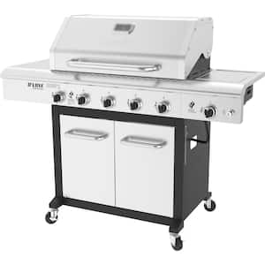 Deluxe 5-Burner Propane Gas Grill in Stainless Steel and Black with Side Burner with Cover