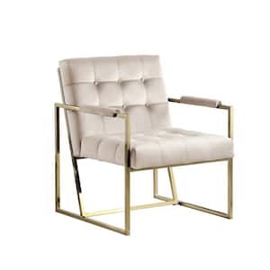 Beige Accent Chair for Living Room with Golden Metal Frame