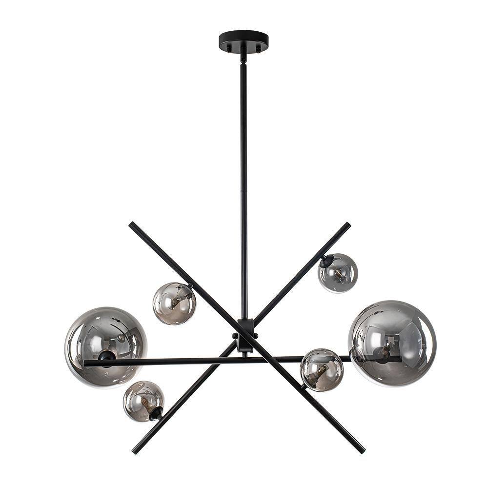Orare 6-Light 29.9-in W Matte Black Adjustable Arm Chandelier with Smoked Glass Globes for Dining Room and Living Room price history on PriceWatchPro