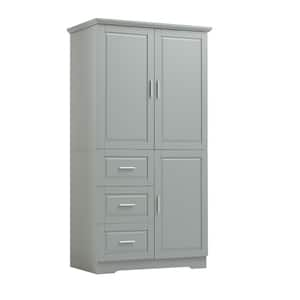 Gray 62.2 in. H Wide Storage Cabinet with Adjustable Shelves Bathroom Cabinet Wooden Floor Cabinet with 3-Drawers