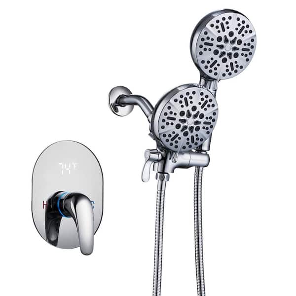ELLO&ALLO LED Display Single Handle 48-Spray Shower Faucet 1.8 GPM with Anti-Scald Valve in Chrome