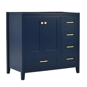 36 in. W x 18 in. D x 33 in. H Freestanding Bath Vanity Cabinet without Top in Blue, Bathroom Vanity w/4 Drawers, 2Doors