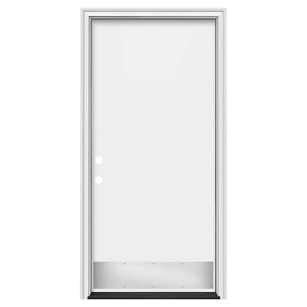 JELD-WEN 36 in. x 80 in. Flush Right-Hand/Inswing Modern White Steel Prehung Front Door w/Brickmould, ADA Accessible