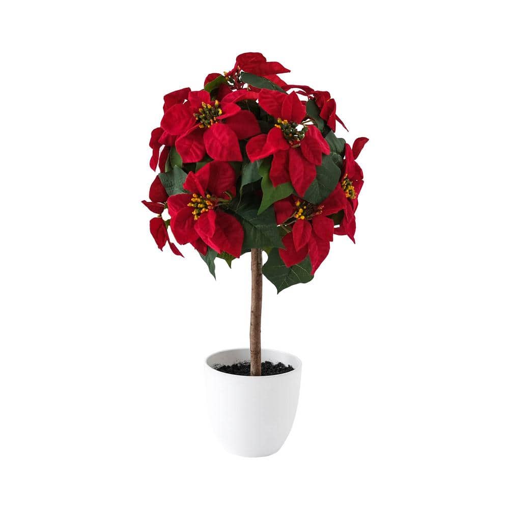 Botaneeka, 21. 65 in. Red Poinsettia Tree Table Top Arrangement in White Po