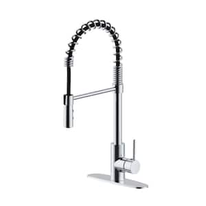 21 in. Single Handle Kitchen Faucet with Dual Function & Open Coil Pull Down Sprayer, Polished Chrome
