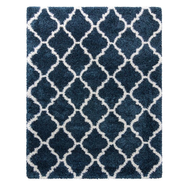 Laura Ashley Luxury Dark Blue 7 ft. x 10 ft. Trellis Shag Indoor Area Rug