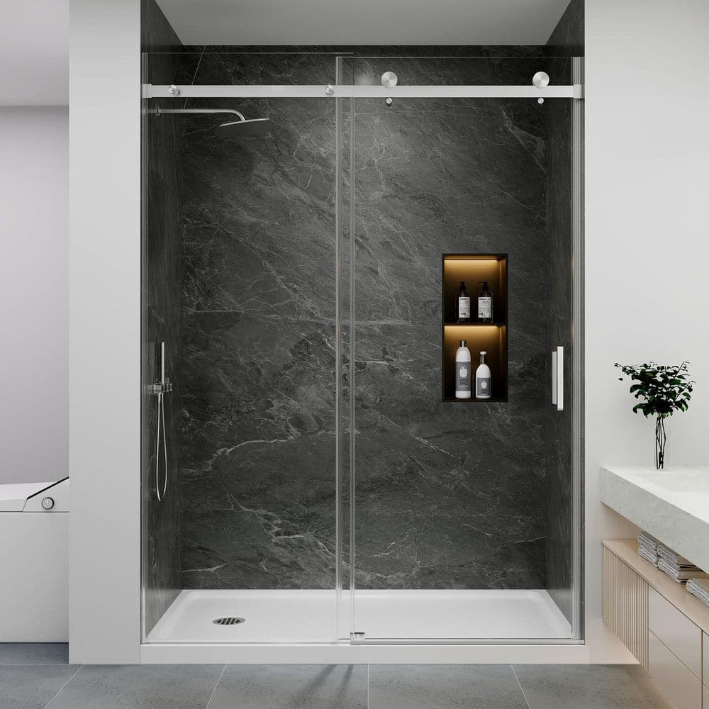 EASYWORC 55 in. - 60 in. W x 76 in. H Sliding Frameless Shower