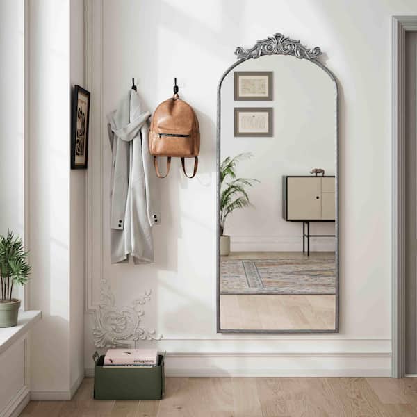Avex Silver 24 in. W x 58 in. H Art Deco Arch Wooden Framed Mirror