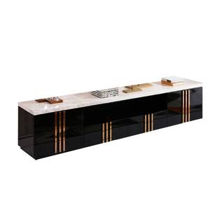 95 in. Black and Gold Wood TV Stand Fits TVs up to 85 in. with 2-Drawers and 2-Cabinets