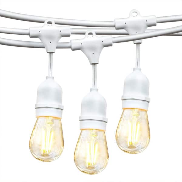 Brightech Ambience Pro White 15-Light 48 ft. Outdoor Plug-in 2W 2700k LED S14 Hanging Edison Bulb String-Light