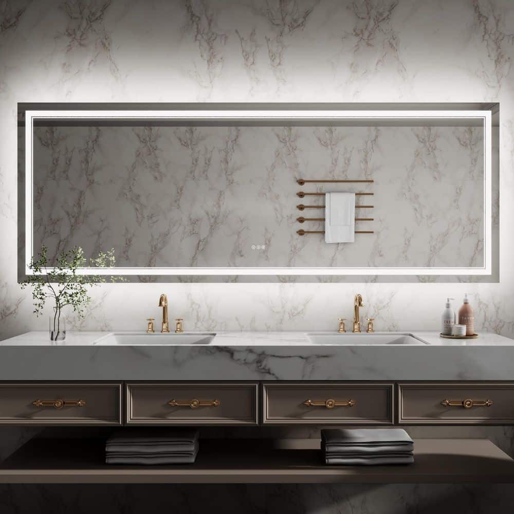 96 in. W x 36 in. H Rectangular Frameless Crystal Clear Wall-Mounted LED Bathroom Vanity Mirror in White price history on PriceWatchPro