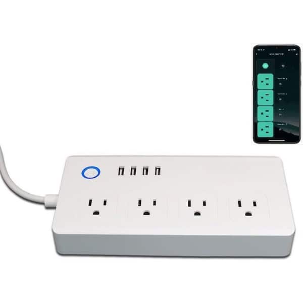 4-Outlets Smart Power Strip Surge Protection with USB Port, Remote Control & Timer Schedule, 5ft Extension Cord in White