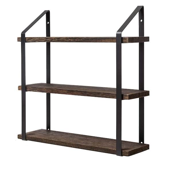 17 in. W x 5 in. D Decorative Wall Shelf, Brown Floating Wall Shelves 3 Tier Wall Mount