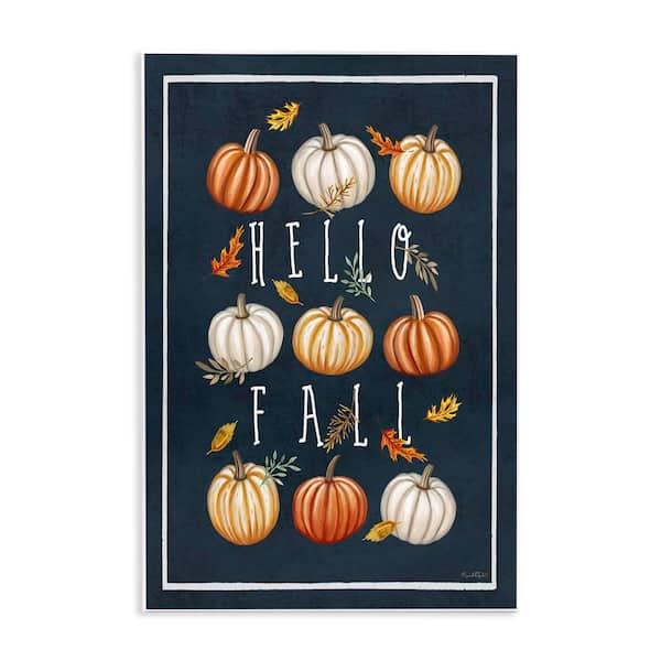 Stupell Industries Hello Fall Mixed Pumpkins by Elizabeth Tyndall Unframed Graphic Typography Art Print 10 in. x 15 in.