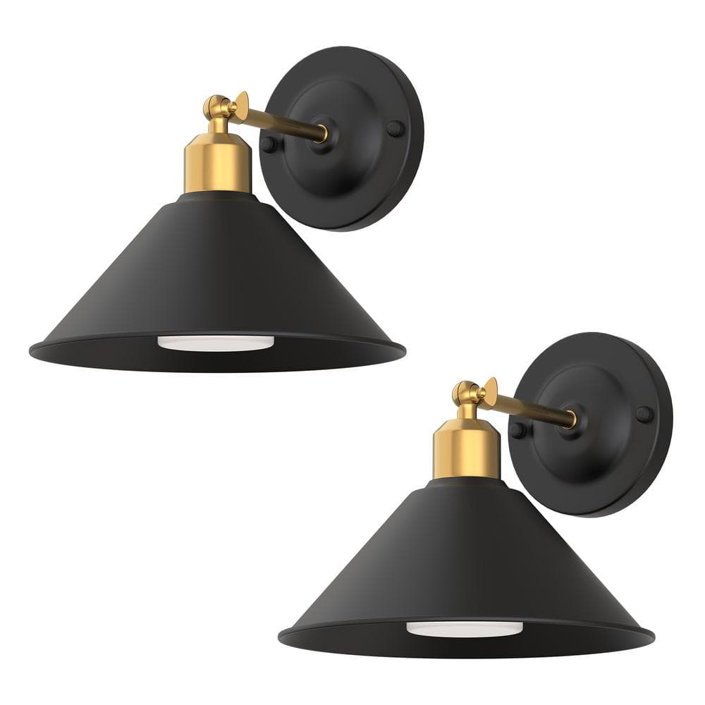 9 in. 1-Light Black and Gold Bell Wireless Wall Sconces for Bedroom, Dimmable LED Lights with Remote Control (2-Pack) price history on PriceWatchPro