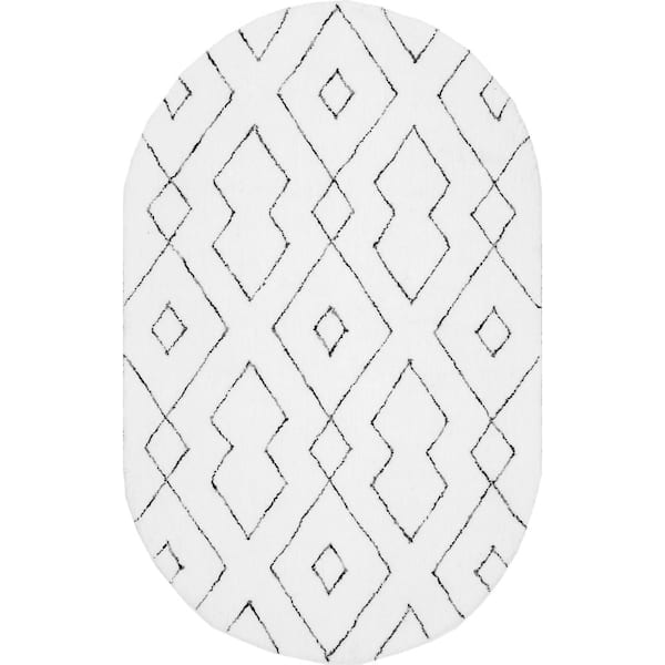 nuLOOM Beaulah Modern Geometric Shag White 8 ft. Indoor Round Area Rug