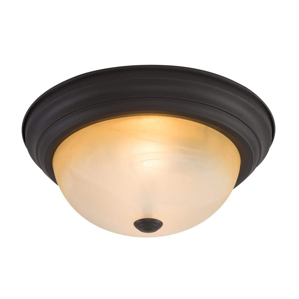 Venetian Bronze 12.75" Circle Flush Mount with Frosted Glass Shade